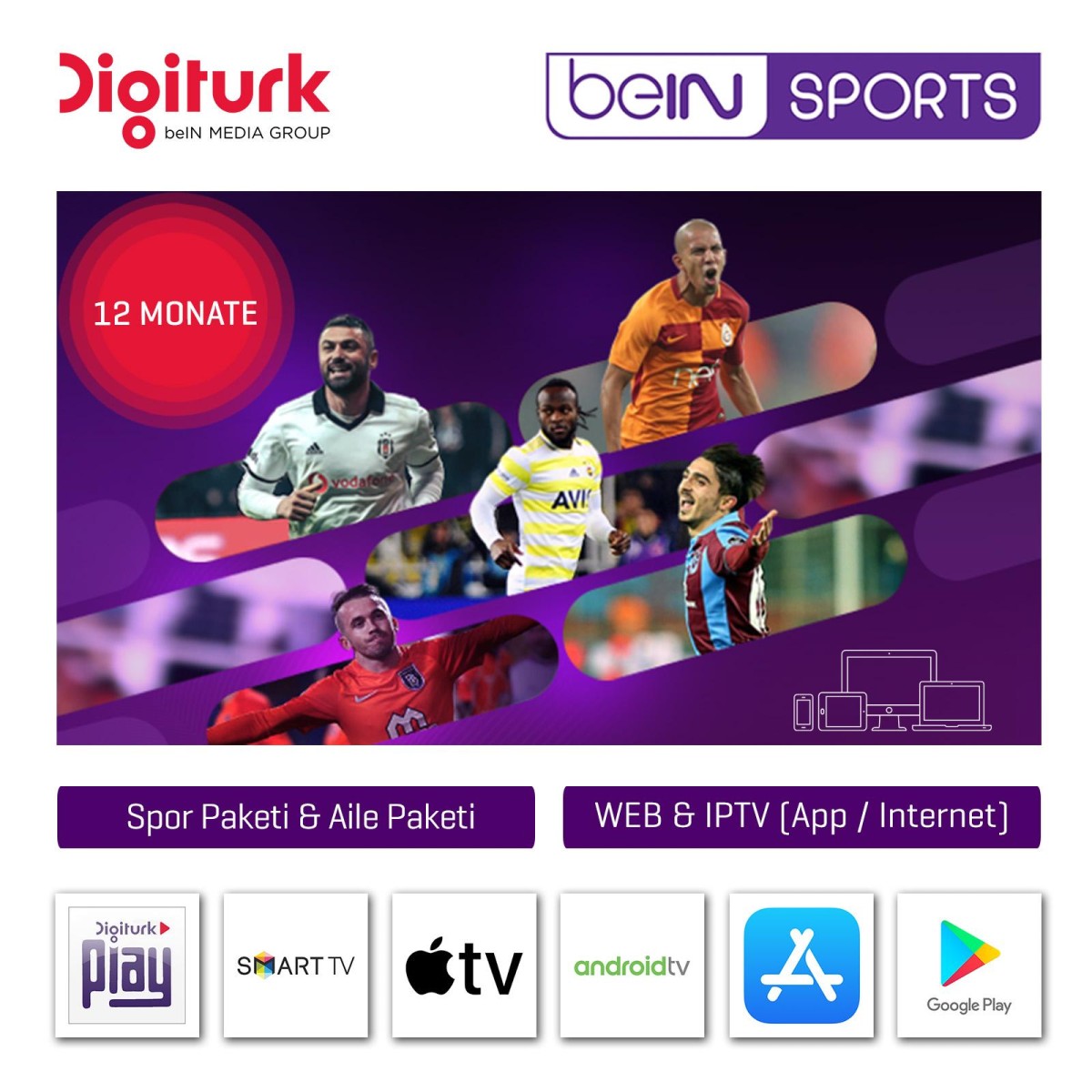 Digitürk Play beIN Sports WEB IPTV HD Sport and Familienpaket Monatlich 19.90€ 12 Monate Abo