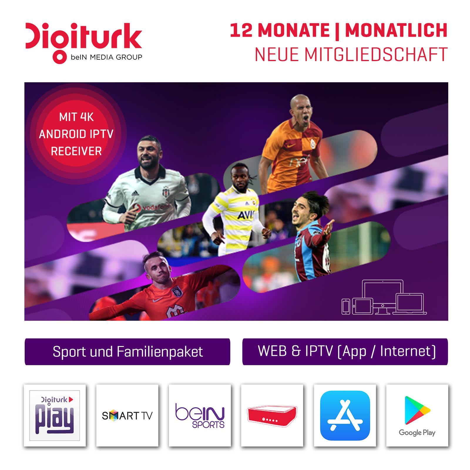 Digiturk Play WEB IPTV beIN Sports and Familienpaket Monatlich 19.90€ 12 Monate Abo mit IPTV Box